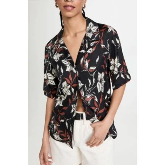 RAG & BONE Black White Mare Floral Button Down Shirt Women's Size XS FLAWED - Picture 9 of 9